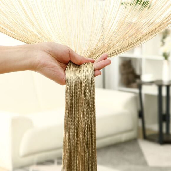 String Curtain Fringe Panel Thread Strip Backdrop Divider for Decor Camel Color - Picture 6 of 6